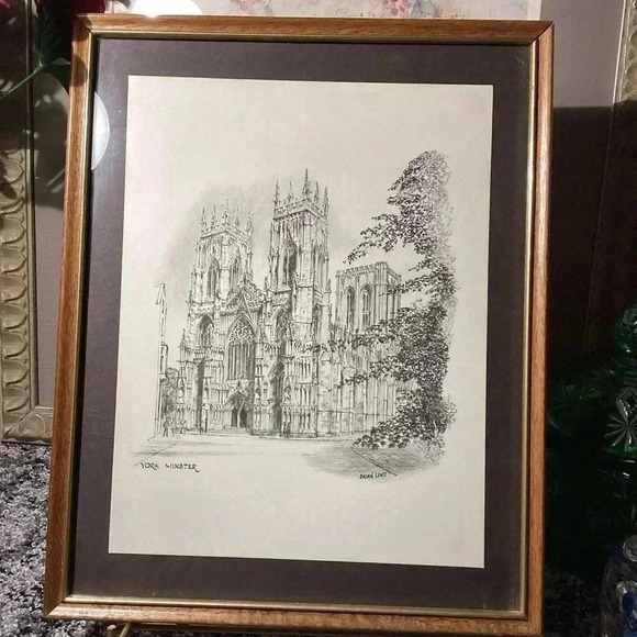 Vintage York Minster Print of a Drawing by Brian Lewis, B&W Art in Framed - Picture 3 of 7